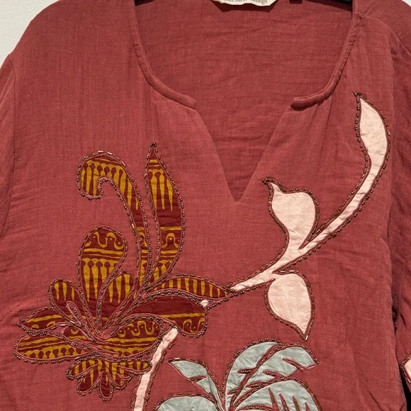 Soft Surroundings Tierra Gauze Beaded Floral Print Caftan Dress XL Petite Resort - Picture 8 of 10